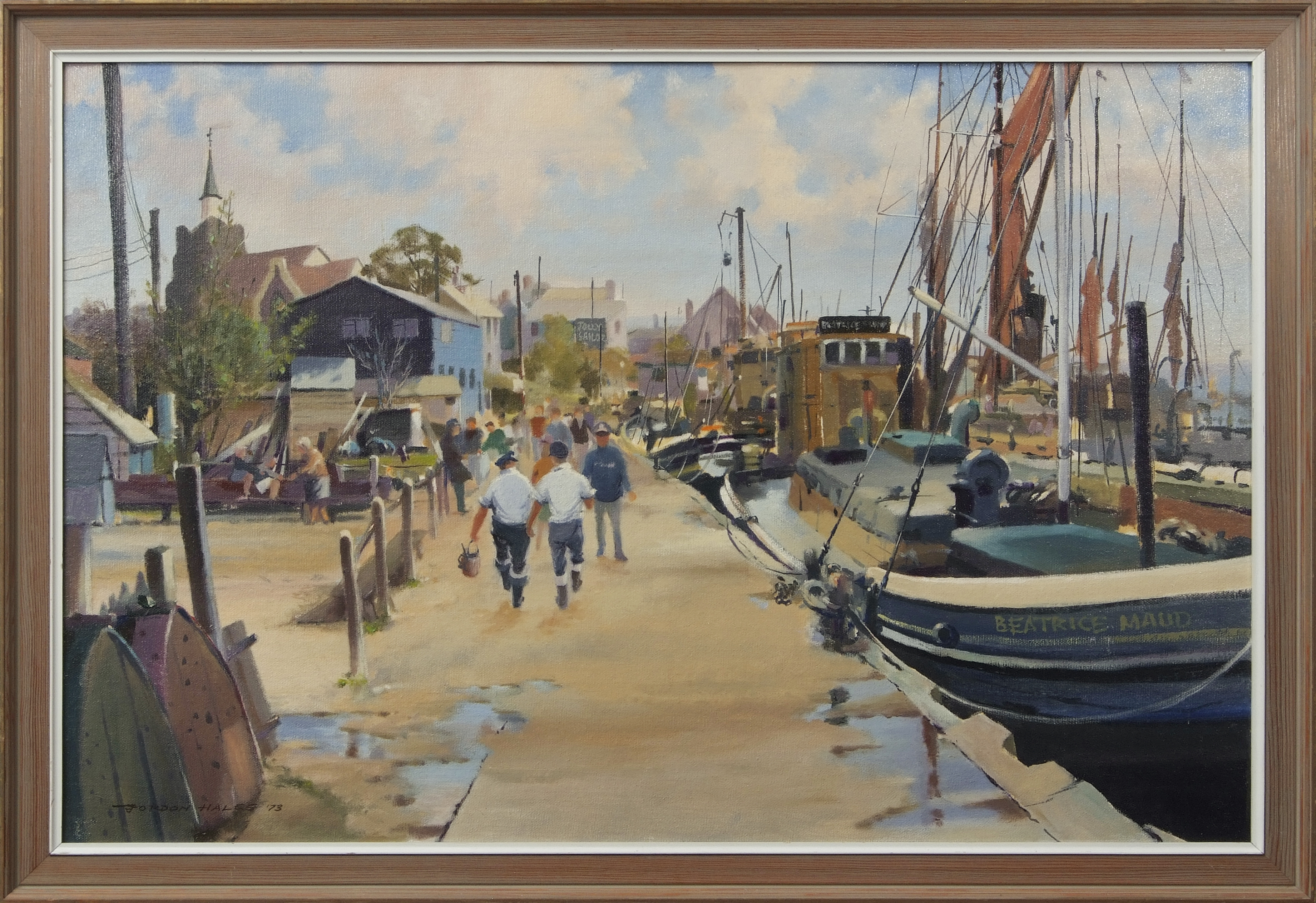 Gordon Hereward Hales, RSMA, FRSA (1916-1997) "Hythe Quay, Maldon" oil on board, signed and dated 73