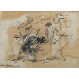 AR Roberto Domingo (1883-1956) Matador with bull pen, ink and wash, signed lower left, inscribed "D.