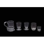 Group of late 18th/early 19th century tumblers, jelly glasses and small tankard (5), tankard 9cm