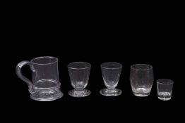 Group of late 18th/early 19th century tumblers, jelly glasses and small tankard (5), tankard 9cm