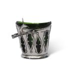 Edward VII sugar pail with cartouche cut outs to the body, plain oval foot, beaded swing handle,