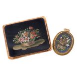 Mixed Lot: Victorian circa 1850 mico-mosaic broochb decorated with a basket of spring flowers on a