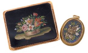 Mixed Lot: Victorian circa 1850 mico-mosaic broochb decorated with a basket of spring flowers on a