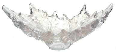 An impressive Lalique clear and frosted glass pedestal leaf dish with shaped rim, 44cm diam R