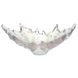 An impressive Lalique clear and frosted glass pedestal leaf dish with shaped rim, 44cm diam R