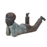 Good quality bronze statue of a daydreaming boy with multiple patina, with hands under his chin