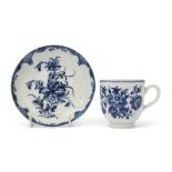 18th century Worcester coffee cup with a blue and white design together with a Worcester Mansfield