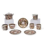 Group of Derby wares including two 19th century Derby coffee cans with typical Imari decoration, a