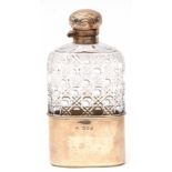 Late Victorian hobnail cut spirit flask with embossed silver bayonet lid and plain detachable beaker
