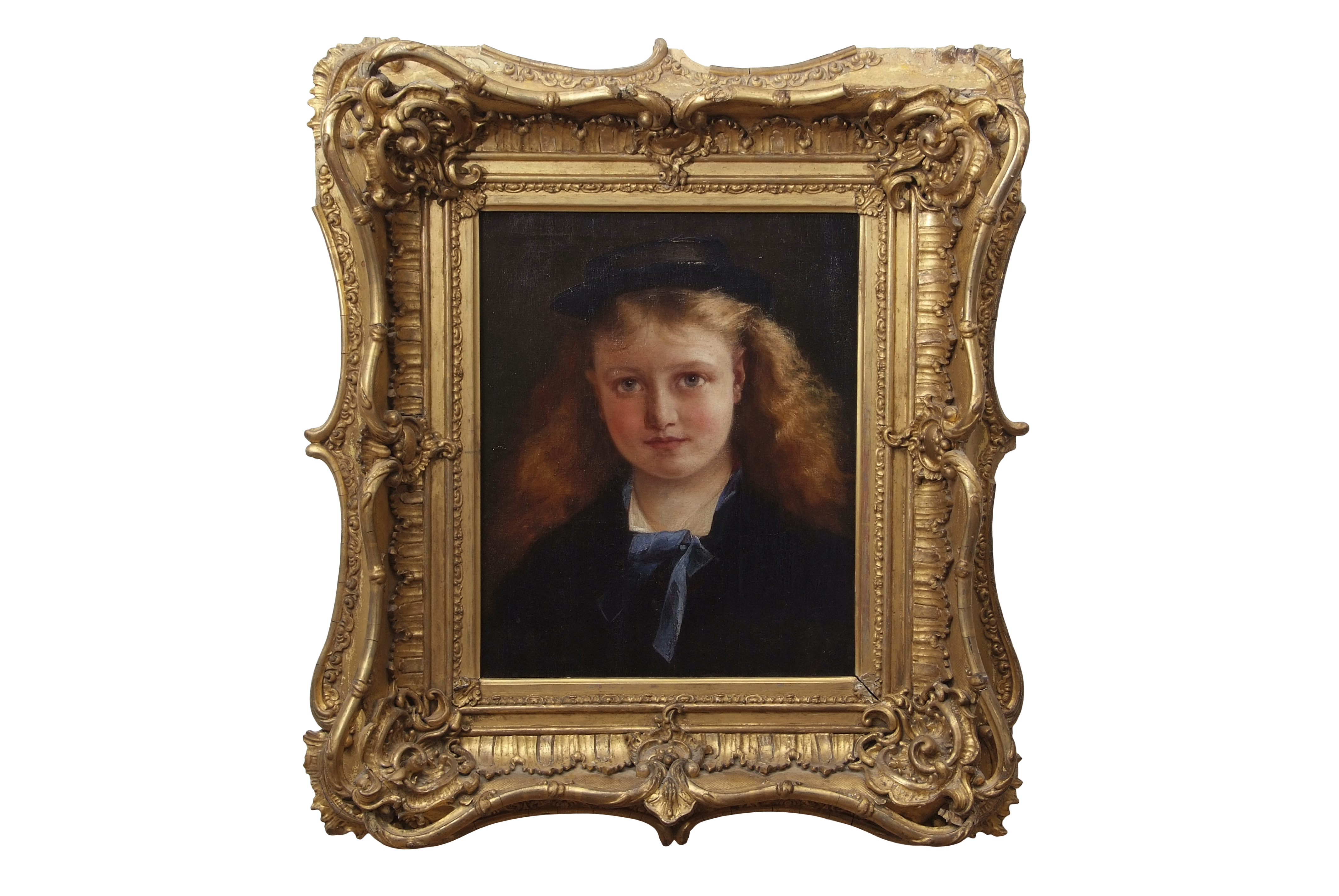 English School (19th century) Head and shoulders portrait of a young girl oil on canvas, 43 x 35cm