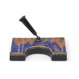 1930s Carlton ware Art Deco pen holder, the pottery body with an Art Deco design in blue and orange,
