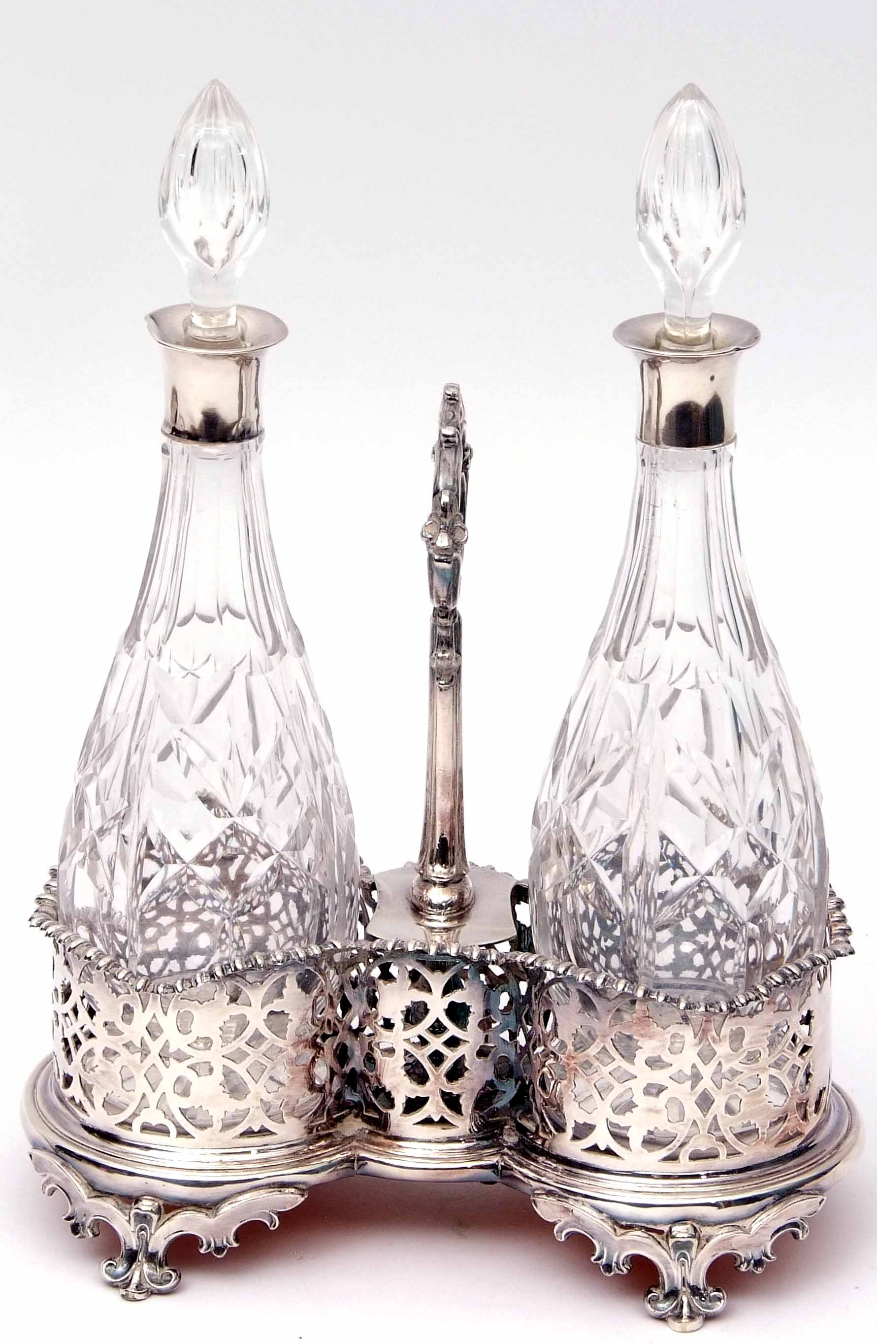 Victorian silver plated double bottle stand of waisted oval form, the raised holders pierced with - Image 4 of 5