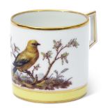 Late 18th/early 19th century Berlin porcelain coffee can finely painted with a bird with title to