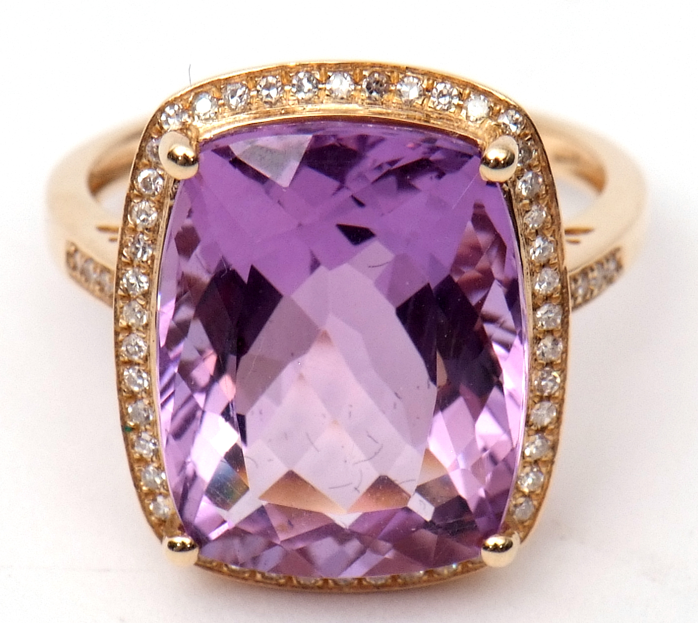 Amethyst and diamond ring, a cushion cut purple amethyst approx 9.40ct, set within a diamond - Image 6 of 7