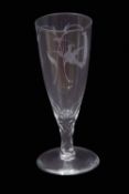 Mid-18th century diamond facet cut ale glass, the bowl engraved with ears of corn with a bird an ear