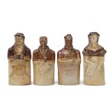 Group of four saltglaze reform flasks, Bourne Potteries, Denby and Codnor Park, Derbyshire,