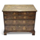 Early 18th century style walnut oyster veneered chest of two short and three full width graduated