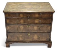 Early 18th century style walnut oyster veneered chest of two short and three full width graduated