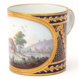 Late 18th century Vienna porcelain coffee can, the blue ground and gilt body including an oval