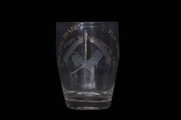 William Absolon engraved barrel glass, circa 1800, engraved in gilt with "A token of friendship from