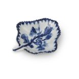 18th century Lowestoft porcelain pickle dish with a floral design within berry border, 10cm long