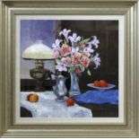 AR Ian Piper (born 1941) "The Table Lamp and vase of flowers" oil on board, signed lower right and