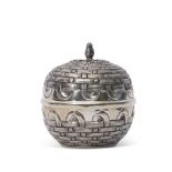 Very unusual rare woven basket design 1900 solid silver container with gilded interior, stamped '