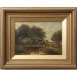 Joseph Thors (act 1863-1900) Rural landscapes pair of oils on panel, both signed, 24 x 34cm (2)