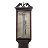 Malacrida, London 18th century mahogany cased stick barometer with silvered vernier and