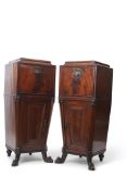 Pair of Regency mahogany pedestals with stepped beadwork detail top fitted with a single full