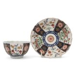 18th century Worcester tea bowl and saucer decorated in polychrome with the Rich Queens pattern,