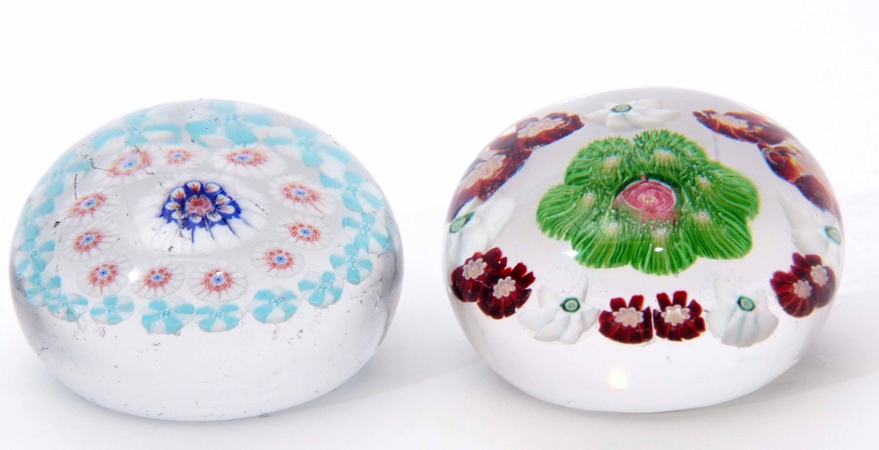 Group of four paperweights including a Baccarat primrose weight with a blue flower with white - Image 4 of 8