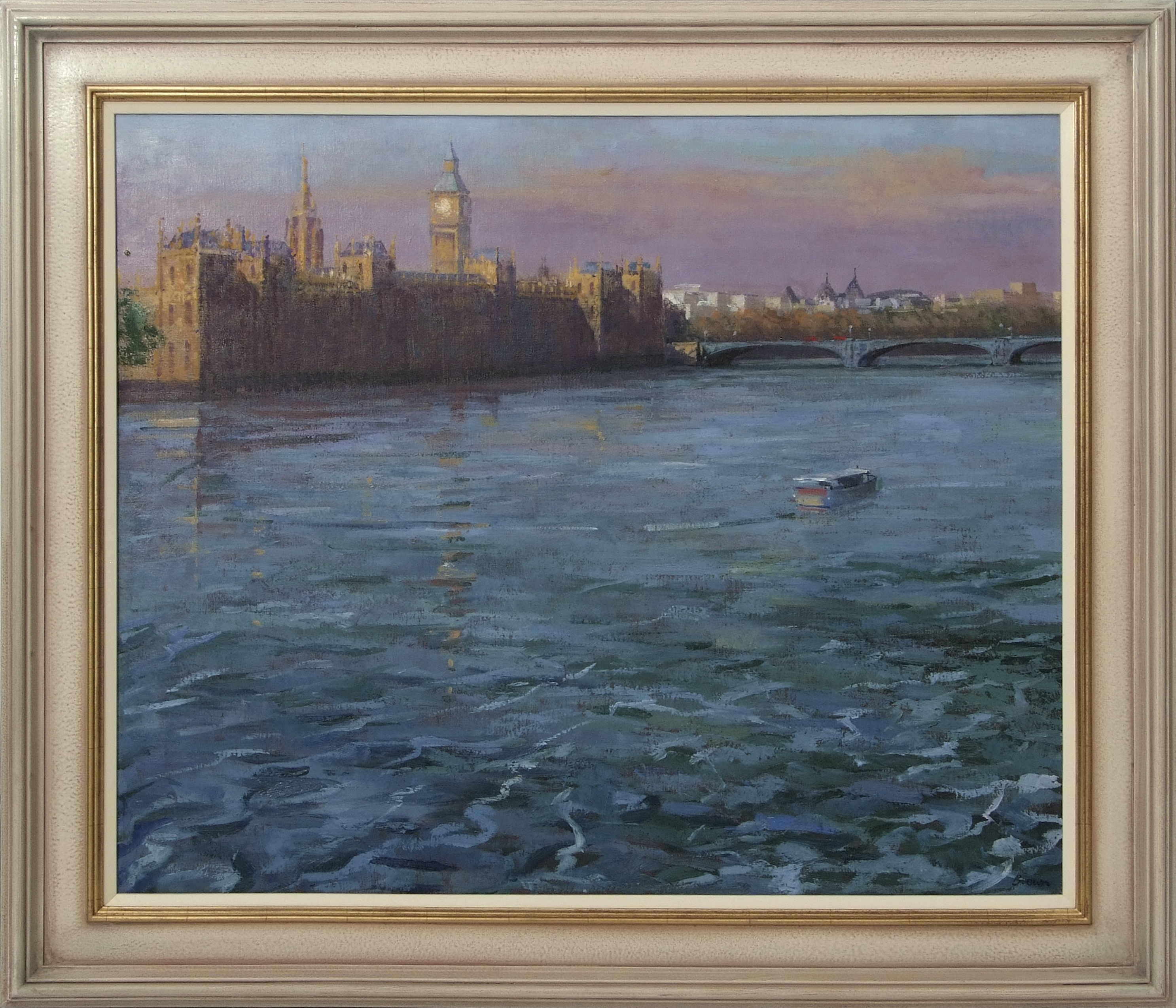 AR Bob Brown, NEAC, (contemporary) "Afternoon Light, Palace at Westminster" oil on canvas, signed