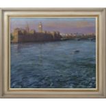 AR Bob Brown, NEAC, (contemporary) "Afternoon Light, Palace at Westminster" oil on canvas, signed