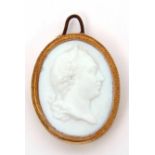 Georgian "Grand Tour" type milk glass cameo miniature of a gent, layered paper surround with wire