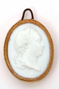 Georgian "Grand Tour" type milk glass cameo miniature of a gent, layered paper surround with wire