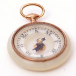 Antique miniature mother of pearl compass pendant, the mother of pearl dial with hand painted