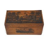 19th century satinwood caddy box of rectangular form, the lid well decorated with sporting scene