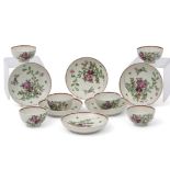 Group of 18th century Lowestoft porcelain tea bowls and saucers, set of six, all with polychrome