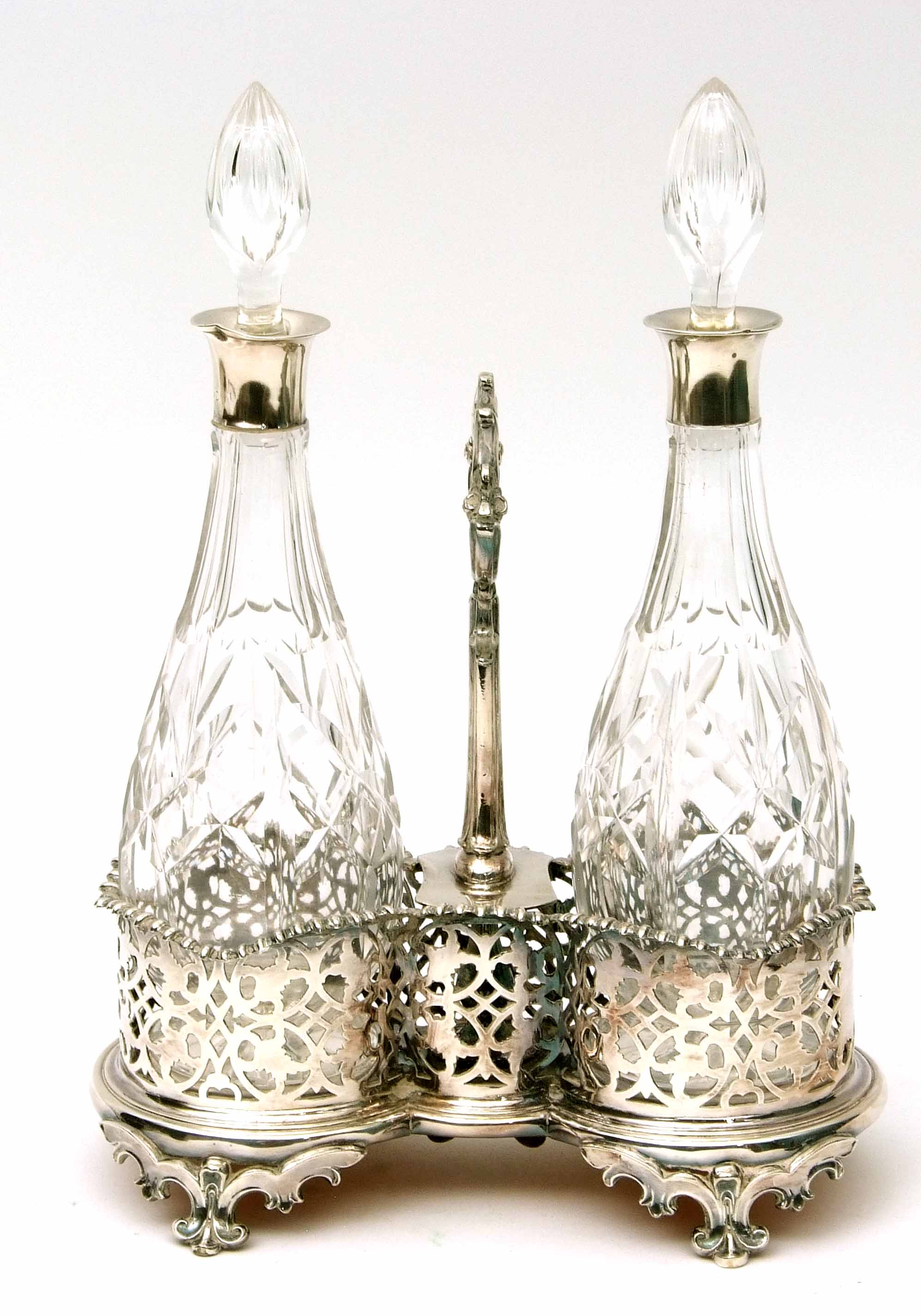 Victorian silver plated double bottle stand of waisted oval form, the raised holders pierced with - Image 2 of 5