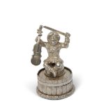 Russian bottle stopper, fiddle player on a barrel, Moscow, 84, cyrillic letters &aA, 6.5cm high x