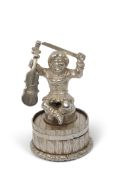 Russian bottle stopper, fiddle player on a barrel, Moscow, 84, cyrillic letters &aA, 6.5cm high x