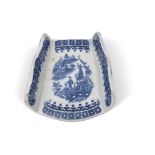 18th century Caughley porcelain asparagus server decorated in underglaze blue with the fisherman