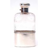 Edwardian wheel engraved spirit flask with inlaid tortoiseshell bayonet lid and plain detachable