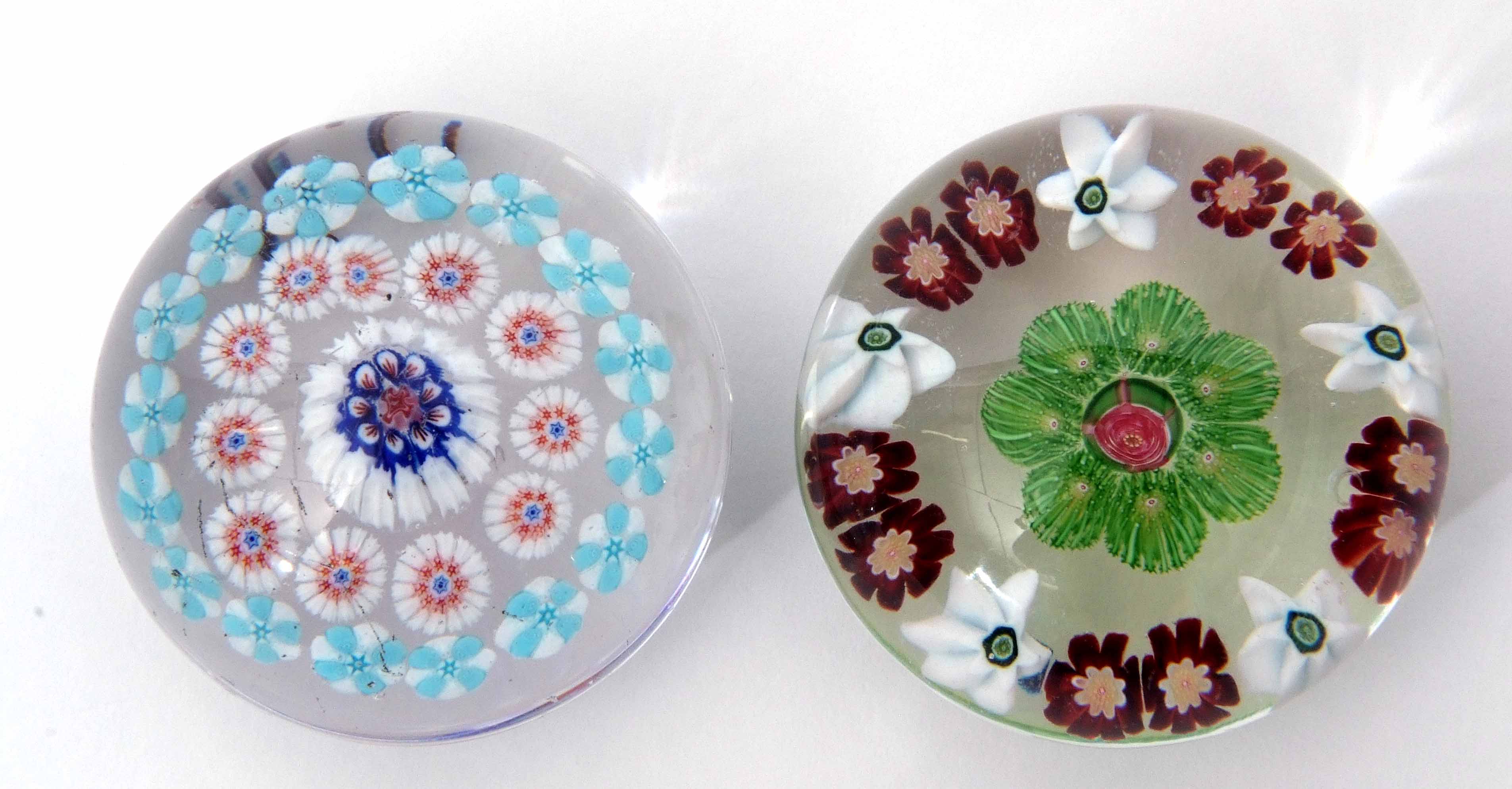 Group of four paperweights including a Baccarat primrose weight with a blue flower with white - Image 6 of 8