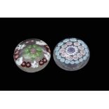 Clichy miniature concentric millefiori paperweight, clear glass with central pink and green rose