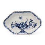 18th century Liverpool porcelain spoon tray decorated in underglaze blue with the Liver Bird pattern