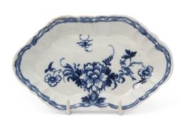 18th century Liverpool porcelain spoon tray decorated in underglaze blue with the Liver Bird pattern