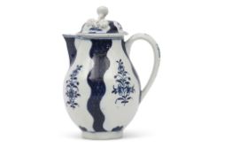 18th century Lowestoft porcelain milk jug and cover decorated in the so-called Hughes pattern with