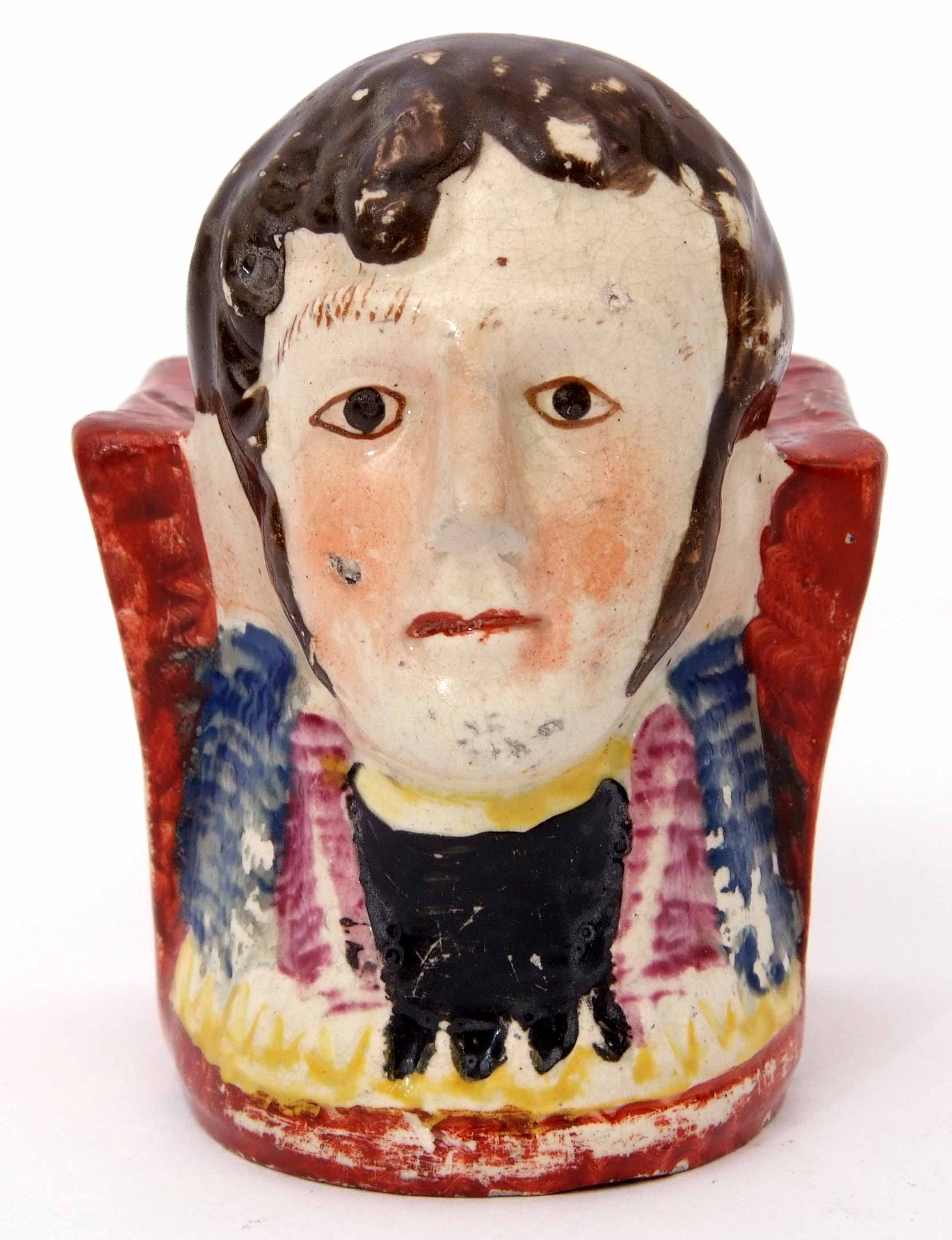 Unusual early 19th century Staffordshire plinth, the front modelled possibly as Napoleon, 10cm high - Image 2 of 6